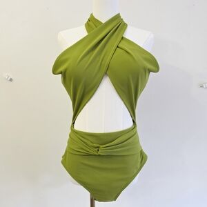 Andrea Iyamah Olive Twist Cutout One-Piece Swimsuit